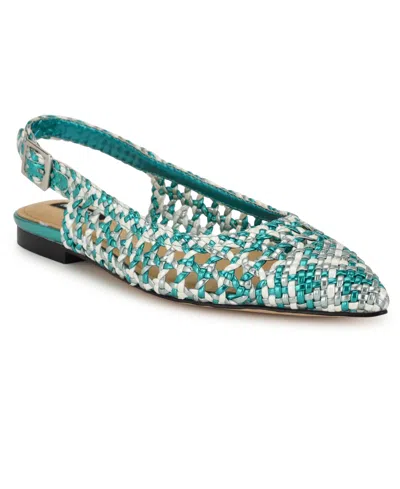 Nine West Women's Soel Pointy Toe Slingback Dress Flats In Green Metallic Multi
