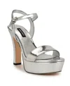 Nine West Women's Jessie Round Toe Tapered Heel Dress Sandals In Silver Mirror Metallic
