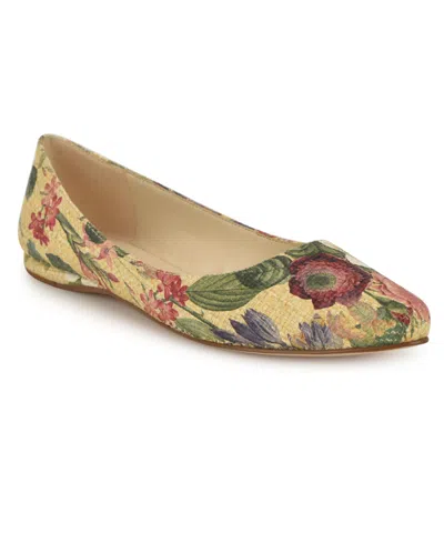 Nine West Women's Speakup Almond Toe Slip-on Flats In Floral Raffia