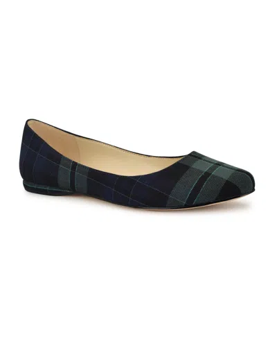 Nine West Women's Speakup Round Toe Slip-on Casual Flats In Blue,green Plaid