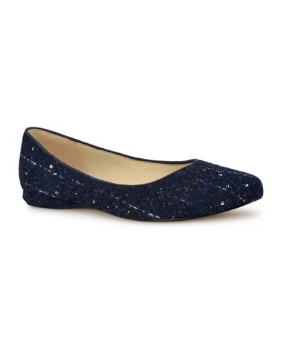 Nine West Women's Speakup Round Toe Slip-on Casual Flats In Dark Blue Woven
