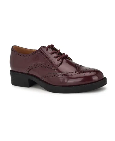 Nine West Women's Studey Round Toe Lace-up Casual Loafers In Burgundy Patent