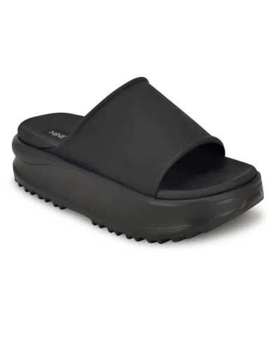 Nine West Women's Sunshin Round Toe Slip-on Casual Sandals In Black