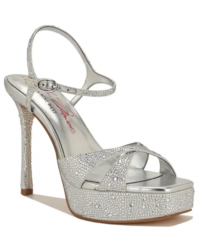 Nine West Talent Ankle Strap Platform Sandal In Silver
