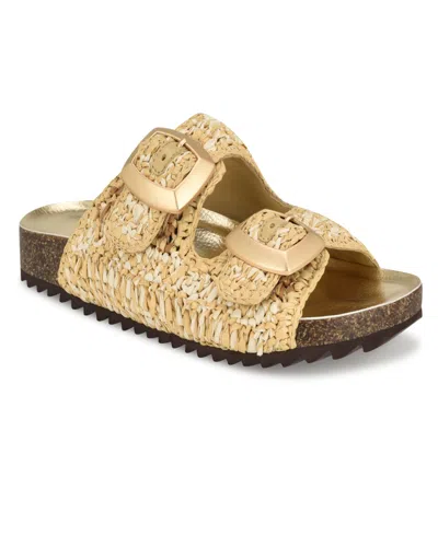 Nine West Women's Tenli Round Toe Casual Flat Sandals In Light Natural Multi