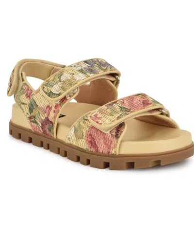 Nine West Women's Tillee Casual Double Strap Flat Sandals In Natural Vintage Floral Multi