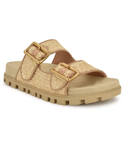 NINE WEST WOMEN'S TIMMA DOUBLE STRAP SLIP-ON FLATFORM SANDALS