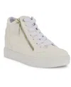 Nine West Women's Tons High Top Hidden Wedge Sneakers In White Canvas