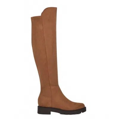 Nine West Women's Tread2 Zipper Leather Round Toe Over The Knee Boots In Tan Suede In Multi