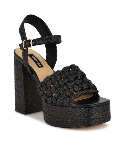 Nine West Women's Vadyn Woven Platform Block Heel Sandals In Black