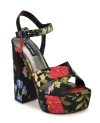 Nine West Vallen Platform Sandal In Black Garden Print Multi- Textile