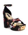 Nine West Vicky Ankle Strap Platform Sandal In Black Scattered Rose Multi