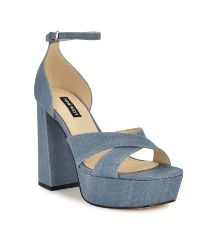 Nine West Women's Vicky Open Toe Dress Sandals In Light Blue Denim