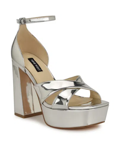 Nine West Women's Vicky Open Toe Dress Sandals In Silver Mirror Metallic