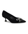 Nine West Wendon Pointed Cap Toe Kitten Heel Pump In Black Suede Multi