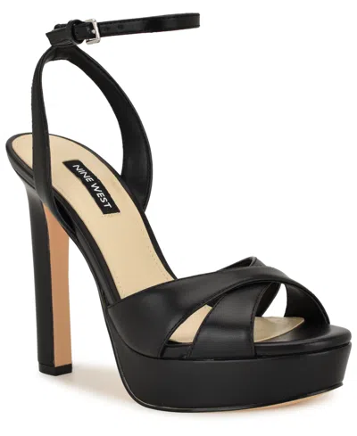 Nine West Women's Wilda Criss-cross High Stiletto Platform Sandals In Black