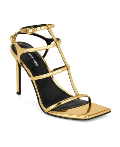 Nine West Women's Wilma Caged Square Toe Stiletto Dress Sandals In Gold