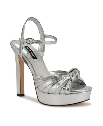 Nine West Women's Winne Knot High Heel Platform Sandals In Silver