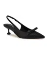 Nine West Wunder Slingback Pointed Toe Kitten Heel Pump In Black Satin