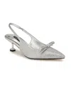 Nine West Wunder Slingback Pointed Toe Kitten Heel Pump In Silver Satin