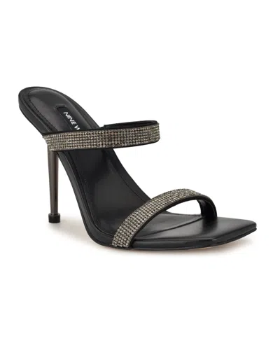 Nine West Women's Yogirl Square Toe Slip-on Dress Sandals In Black Shimmer