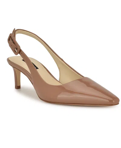 Nine West Women's Yurri Kitten Heel Dress Slingback Pumps In Medium Natural Patent