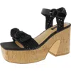 Nine West Women's Comiele Square Toe Block Heel Wedge Sandals In Black