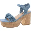 Nine West Women's Comiele Square Toe Block Heel Wedge Sandals In Blue