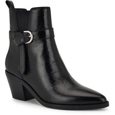 Nine West Womens Buckle Leather Ankle Boots In Black