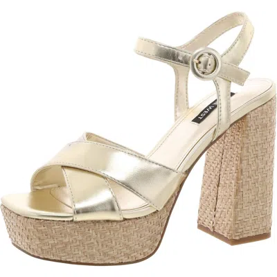 Nine West Womens Buckle Manmade Platform Heels In Gold- Faux Leather- Polyurethane