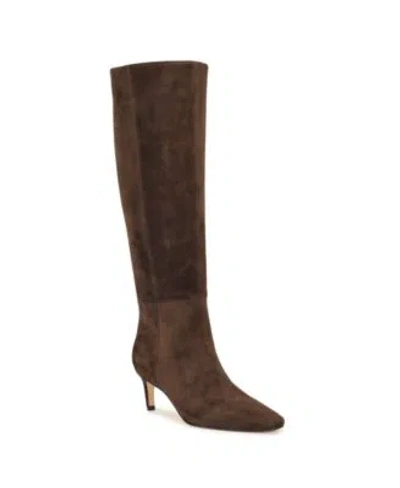 Nine West Womens Caddy Tall Kitten Heel Boots Regular Wide Calf In Black Leather