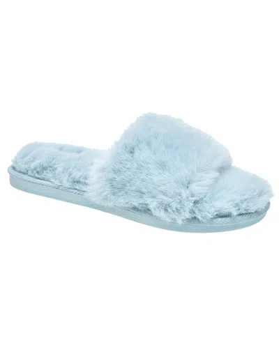 Nine West Womens Faux Fur Slippers In Blue