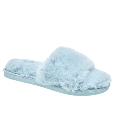 Nine West Womens Faux Fur Slippers - Cream - Xlarge In Blue