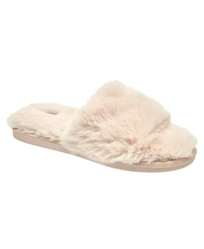 Nine West Womens Faux Fur Slippers In Neutral