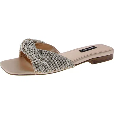 Nine West Womens Faux Leather Embellished Slide Sandals In Light Natural