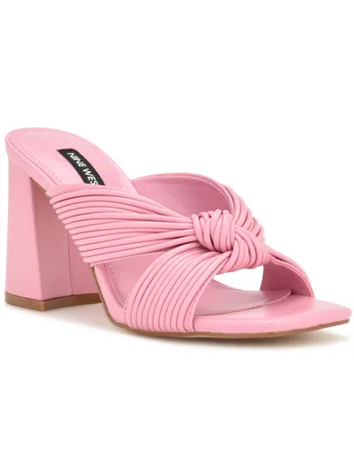 Nine West Womens Faux Leather Knot-front Slide Sandals In Pink