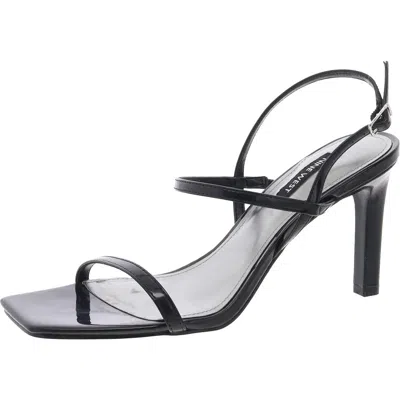 Nine West Womens Faux Leather Metallic Slingback Sandals In Black Faux Patent Leather