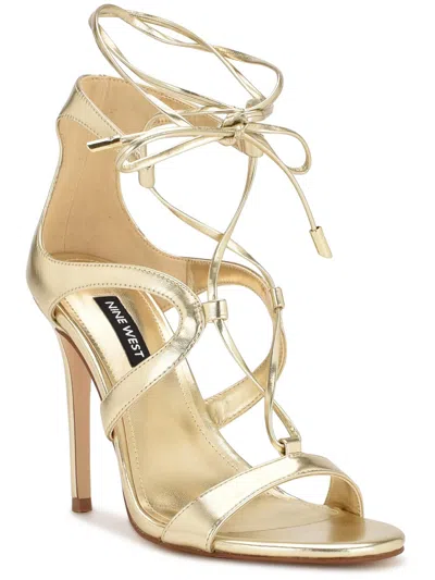 Nine West Womens Faux Leather Open Toe Pumps In Gold