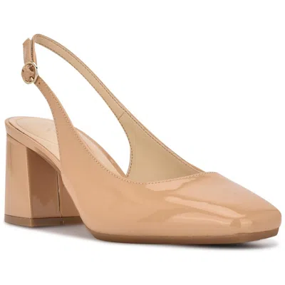Nine West Womens Faux Leather Patent Slingback Heels In Brown