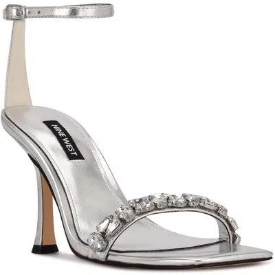 Nine West Womens Faux Leather Rhinestone Pumps In Silver