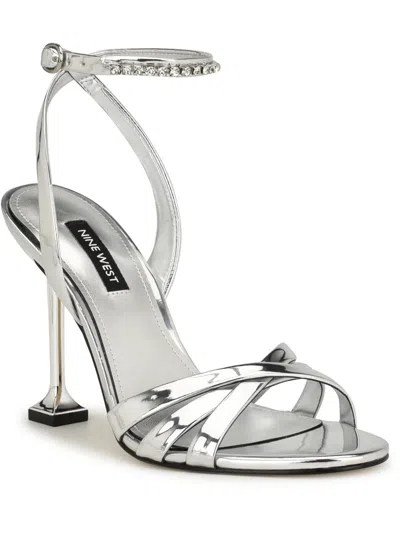 Nine West Womens Faux Leather Strappy Slingback Sandals In Silver