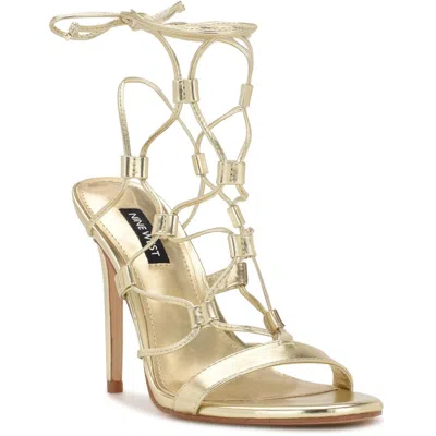 Nine West Womens Faux Leather Strappy Heels In Gold