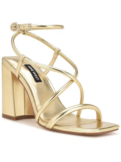 Nine West Womens Faux Leather Strappy Slingback Sandals In Gold