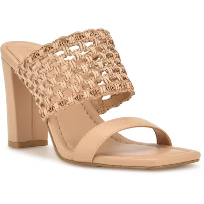 Nine West Womens Faux Leather Woven Slide Sandals In Light Natural