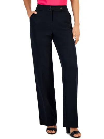 Nine West Womens High Rise Solid Wide Leg Pants In Black