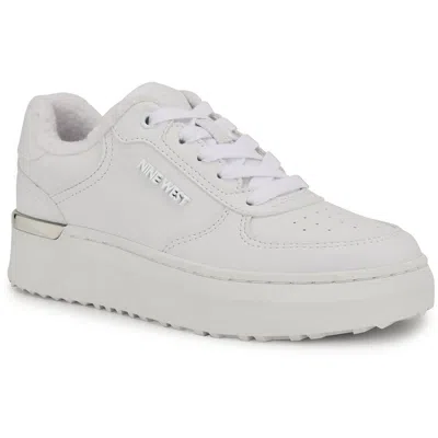 Nine West Womens Lace-up Faux Leather Casual And Fashion Sneakers In White