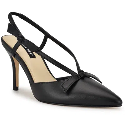 Nine West Womens Metallic Faux Leather Slingback Heels In Black