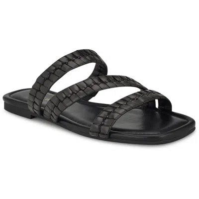 Nine West Womens Stretch Manmade Slide Sandals In Black