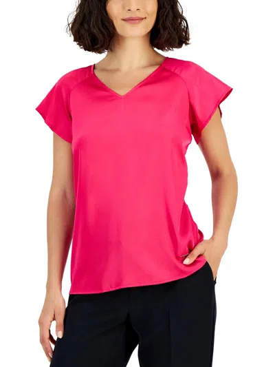 Nine West Womens V-neck Tie-back Blouse In Pink
