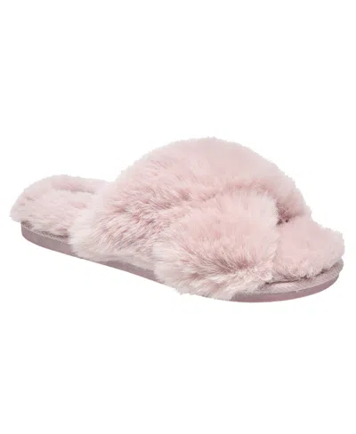 Nine West Womens X-band Faux Fur Slippers In Pink